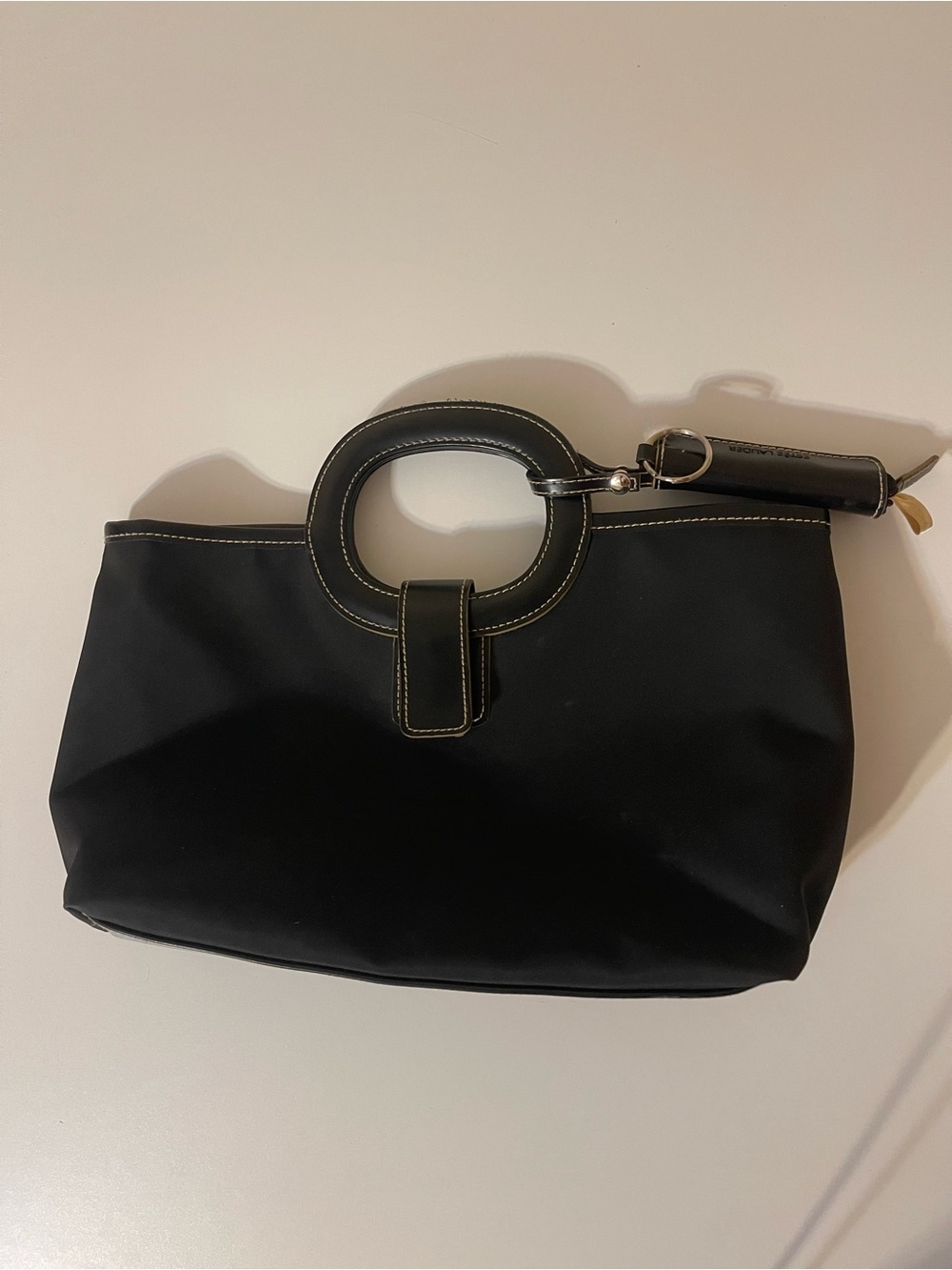 Black Handheld Tote with Round Handle